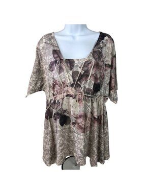 Closet Full Top Women Size XL Purple Floral Tiny Sequins Square Neckline Blouse